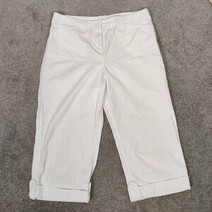 Jones New York Women's White Capri Pants Size 14 Cropped 100% Cotton Summer